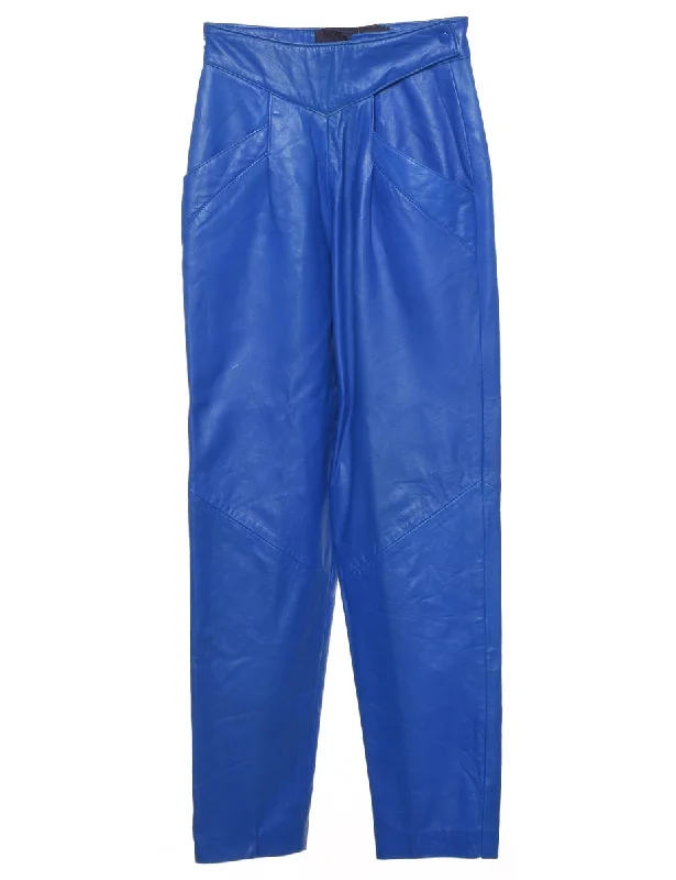 Blue Leather Trousers - W25 L30 Trousers Custom Made