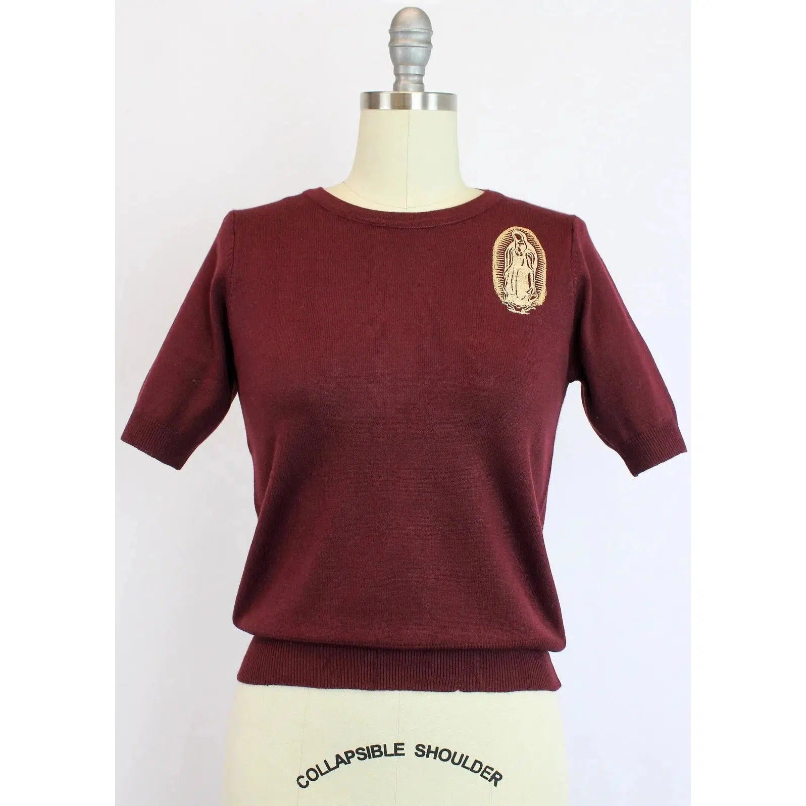 Embroidered Guadalupe Burgundy Sweater by Hemet Bright Pastel Dark
