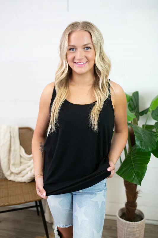 Emmie Black Basic Round Neck Tank off shoulder tank