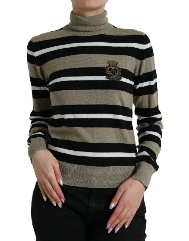 Dolce & Gabbana Elegant Striped Turtleneck Wool Sweater Soft Cozy Warm
