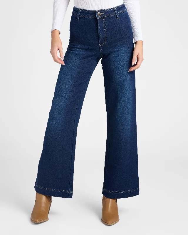Rilynn Wide Leg Denim Trouser Trousers Travel Practical