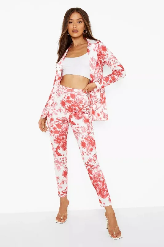 Boohoo Porcelain Red Print Skinny Ladies Trousers Trousers Bestseller Popular