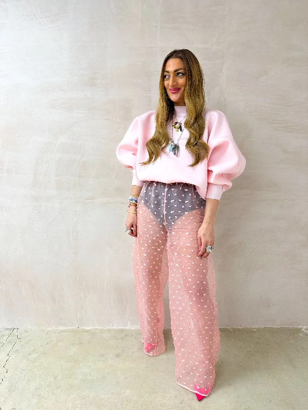 Sheer Wide Leg Spotty Trousers In Pink Trousers Corduroy Warm