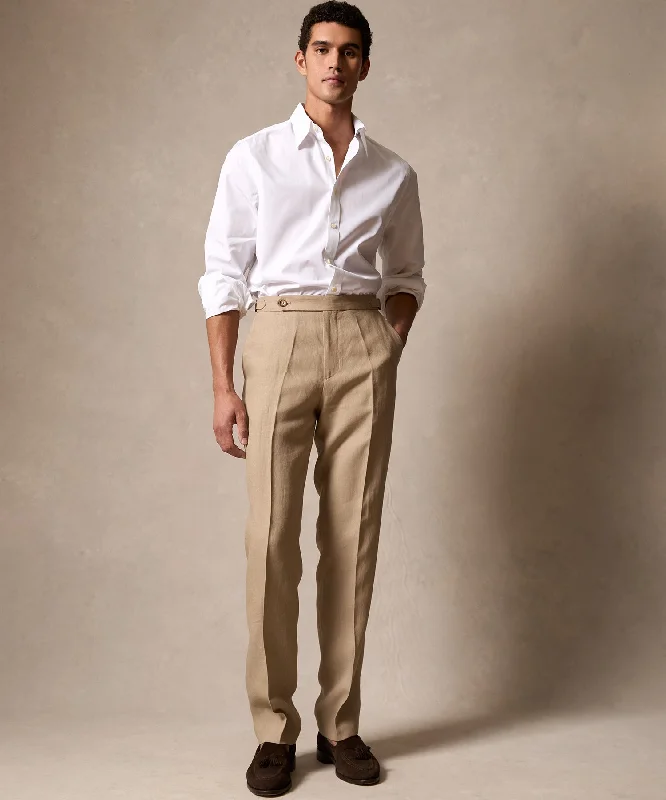 Italian Linen Side Tab Trouser Cropped Trousers Casual Linen