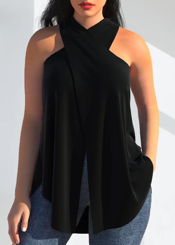Halter Cross Front Tank Top print tank top