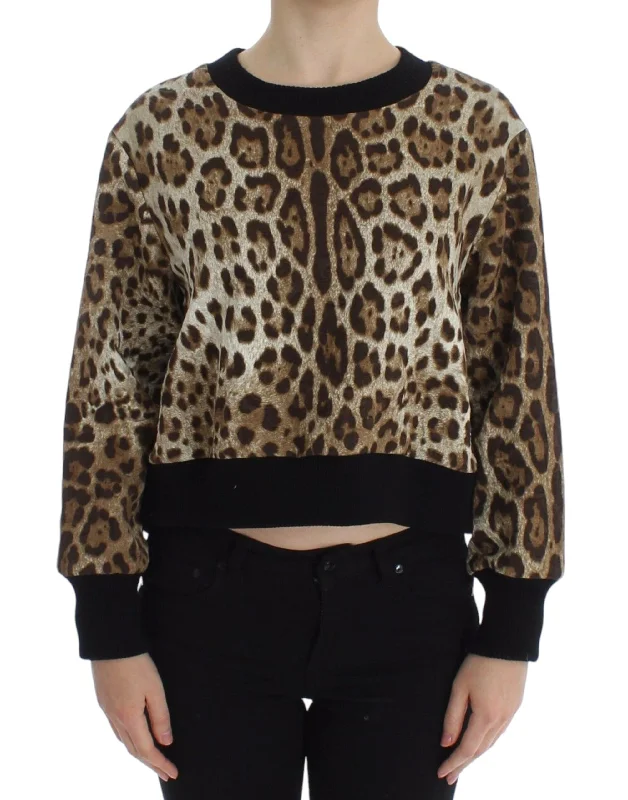Dolce & Gabbana Elegant Leopard Print Short Sweater Top Cable Knit Ribbed Knit Lace Knit Dolce & Gabbana Elegant Leopard Print Short Sweater Top Cable Knit Ribbed Knit Lace Knit