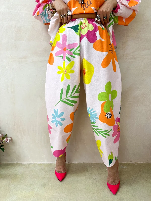 The Frida Balloon Trousers In Pink Floral Print Trousers Custom Made