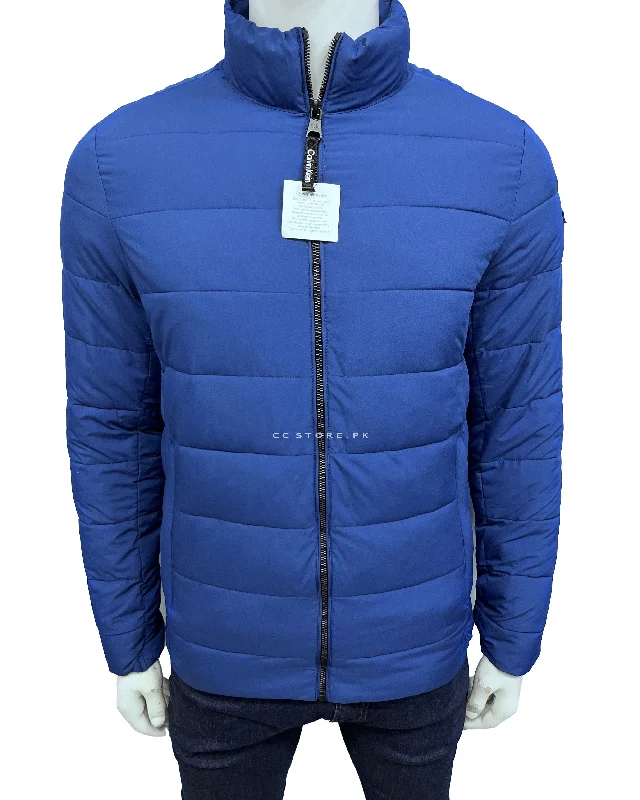 Ck Blue Horizontal Puffer Jacket Nylon Fabric Polyester Fabric Spandex Fabric