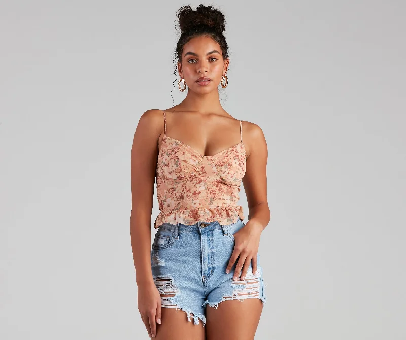 Floral Retreat Chiffon Peplum Tank Top grey tank top