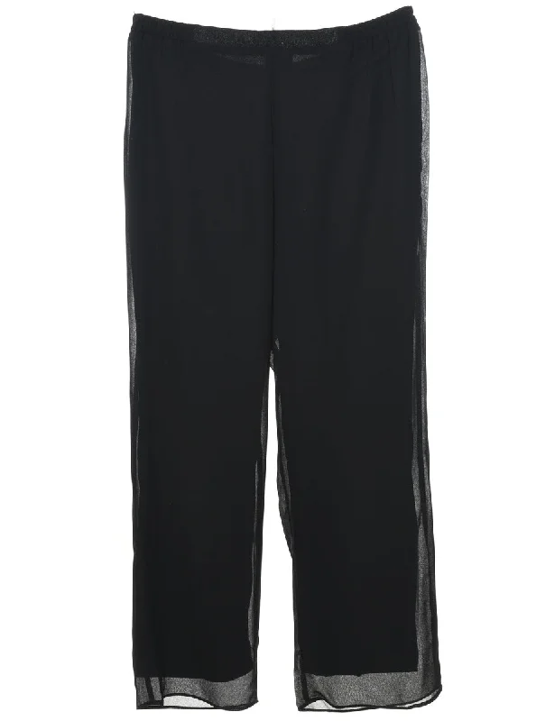Black Classic Sheer Layer Trousers - W34 L29 Trousers Culottes Wide Leg