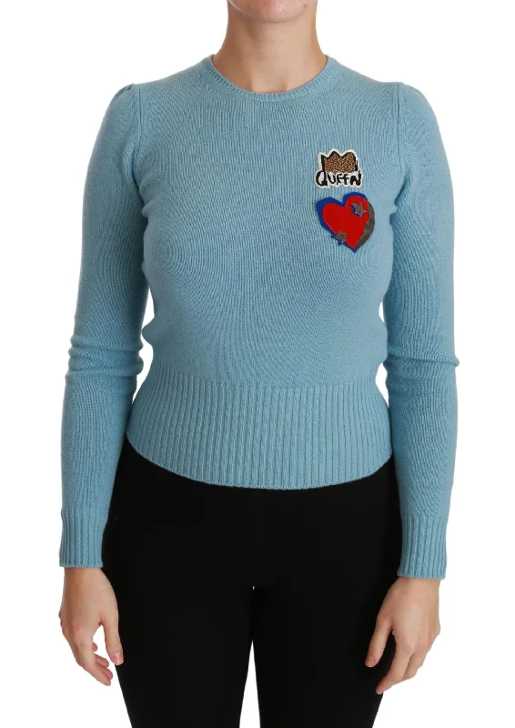 Dolce & Gabbana Queen Heart Beaded Wool Sweater Ribbed Striped Patterned