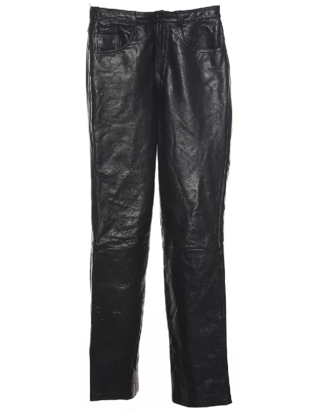 Black Leather Trousers - W28 L33 Trousers Polka Dot Cute
