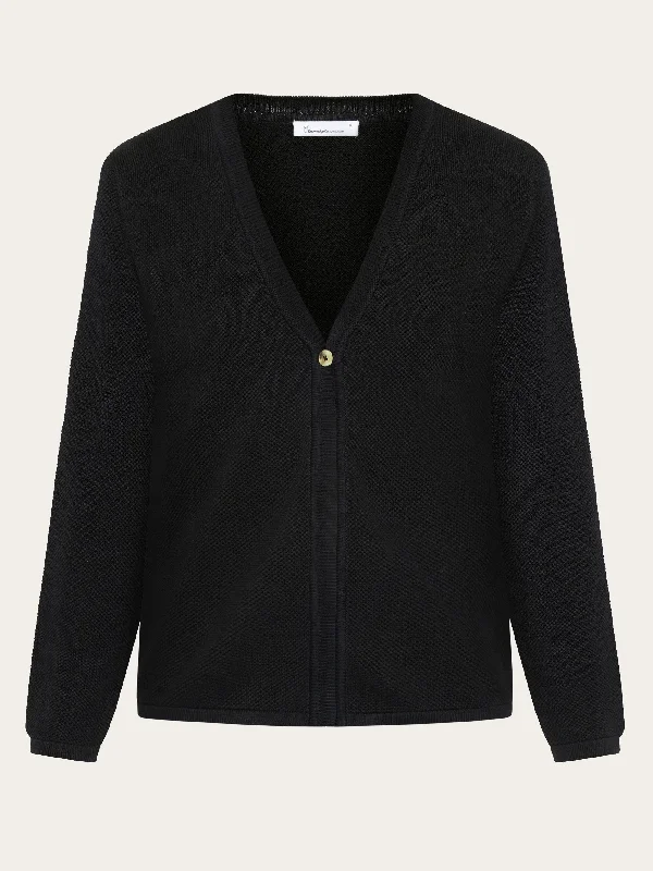 Cotton micro bubble cardigan - Regenerative Organic Certified® - GOTS/vegan - Black Jet Open Front Closed Front Wrap Front
