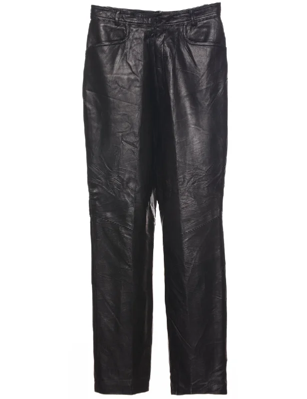 Black Leather Trousers - W26 L30 Trousers Plaid Checkered