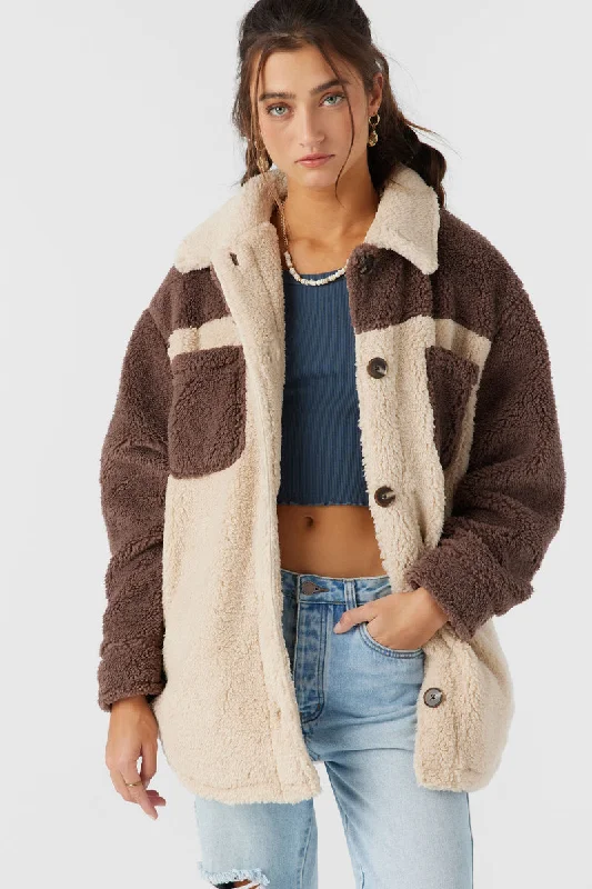 O'Neill HEATH COLOR BLOCK JACKET - DEEP TAUPE A-Line Jacket Boat Neck Shawl Collar