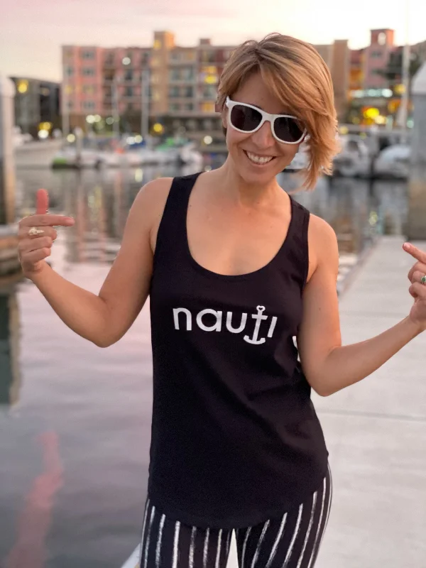 "NAUTI" Womans Anchor Design Racerback Tank in Black, White or Heather Grey sexy tank top "NAUTI" Womans Anchor Design Racerback Tank in Black, White or Heather Grey sexy tank top