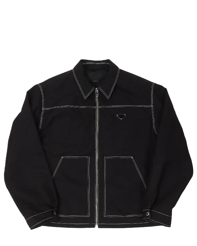 Contrast Stitched Nylon Jacket Welt Pockets Slit Pockets Flap Pockets