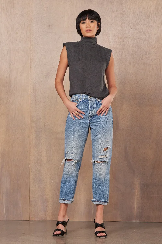 Shoulder Pad Turtleneck Tank floral tank top
