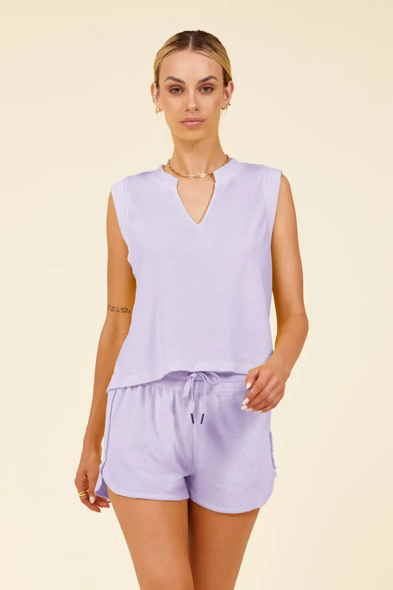 Velour Sleeveless V Neck Tank solid color tank