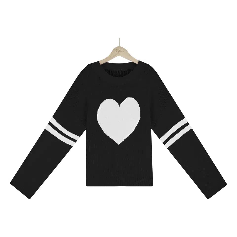 Hearts and Striped Long Sleeve Sweater Thin Thick Dense