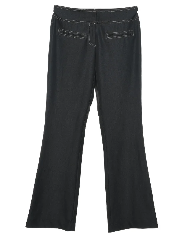 Black Contrast Stitch Flared Trousers - W31 L32 Trousers Low Rise Relaxed
