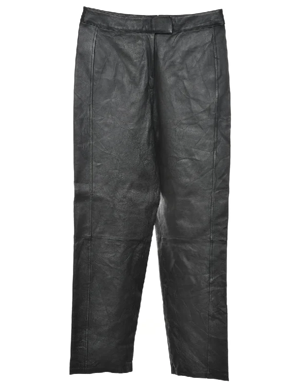 100% Leather Black Classic Trousers - W30 L31 Trousers Satin Smooth