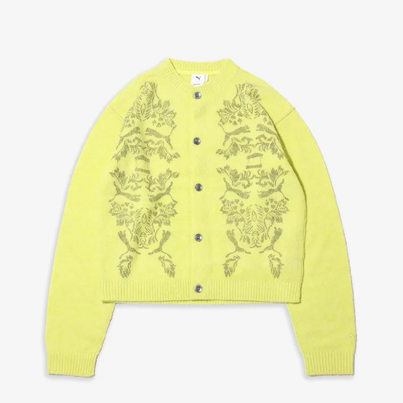 Puma | x ARIES KNITTED CARDIGAN { YELLOW/GREEN Crew Neck V-Neck Turtle Neck