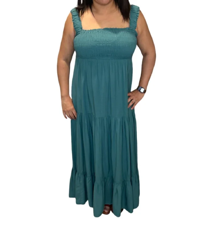 Tank Smocked Top In Teal peach tank top