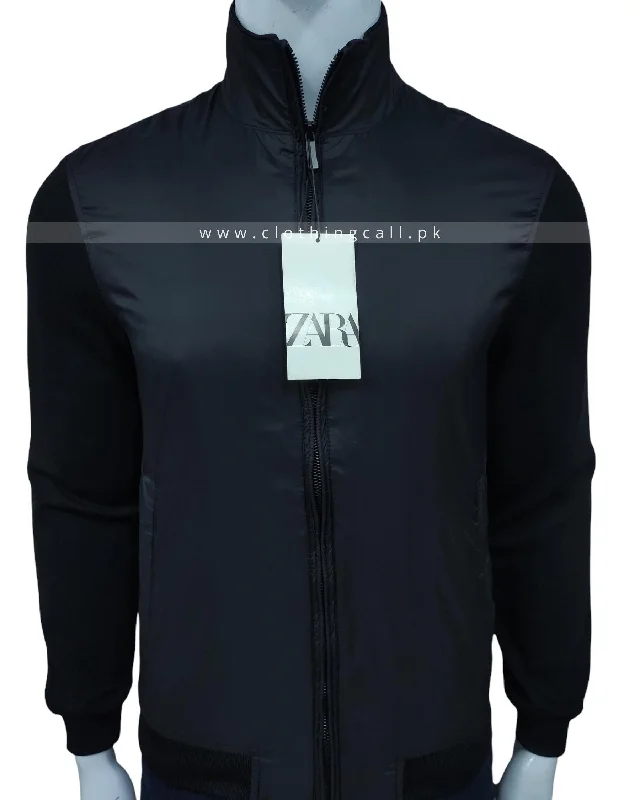 ZR Contrast Technical Black Jacket A-Line Jacket Boat Neck Shawl Collar