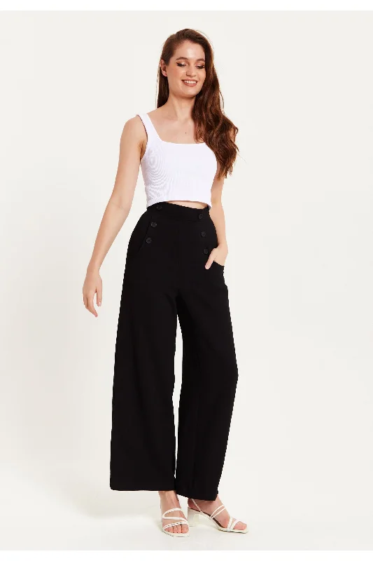 Black Wide Leg Trousers by Liquorish Trousers Handmade Artisanal