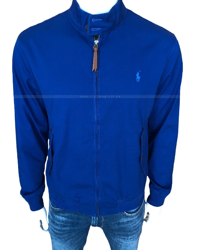RL Twill Cotton Blue Jacket Notch Collar Peter Pan Collar Cowl Neck