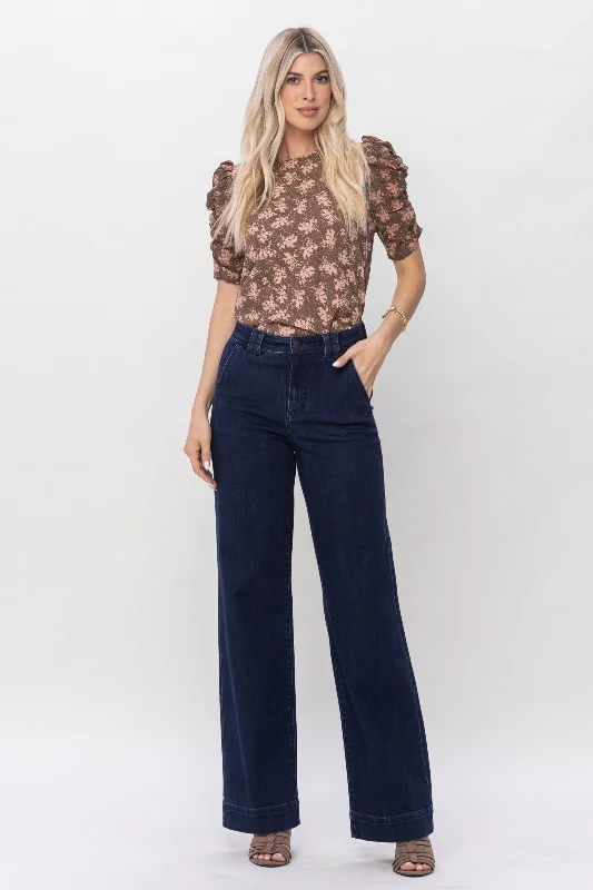Judy Blue High Waist Clean Wash Trouser Wide Leg Trousers Leisure Comfortable