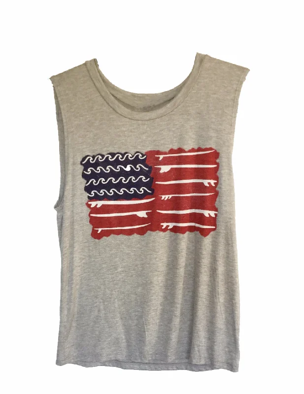 4th & Rose Surf Flag Heather Grey Muscle Tank metallic tank top