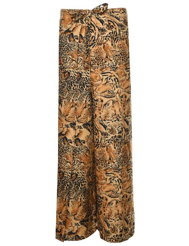 Animal Print Casual Wide Leg Trousers - W34 L27 Trousers chic fashionable