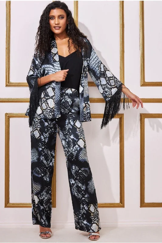 Goddiva Foil Print Wide Leg Trousers - Black Trousers Formal Black