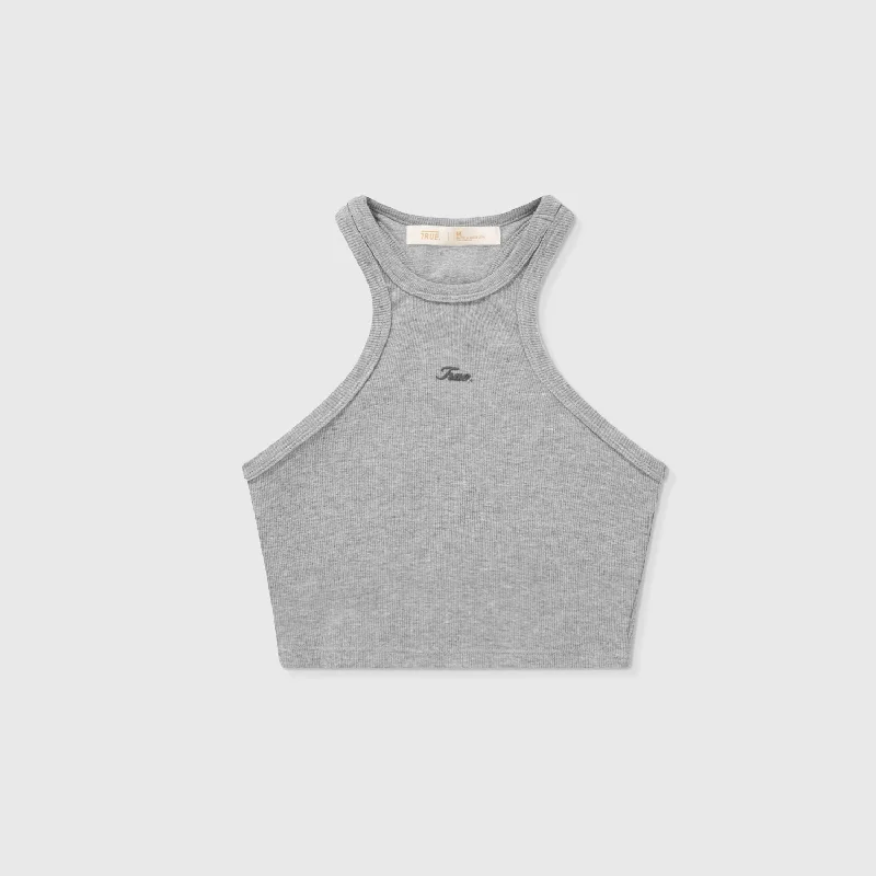 Signature Ribbed Crop Tank - Gray crossback tank top