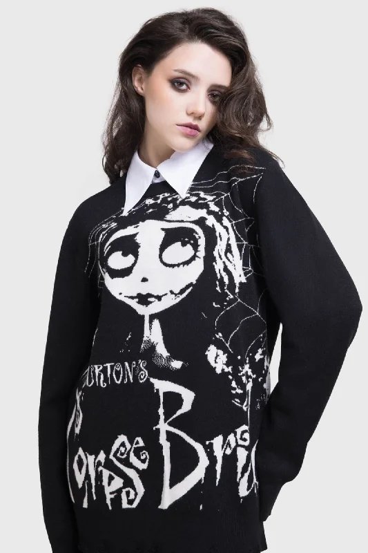 Corpse Bride Distressed Sweater Zippered Front Buttoned Front Snap Front