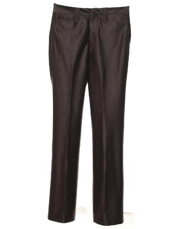 1970s Dark Brown Western Stripe Suit Trousers - W30 L32 Trousers Yoga Stretchy