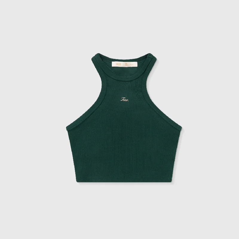 Signature Ribbed Crop Tank - Pine Green strapless tank top