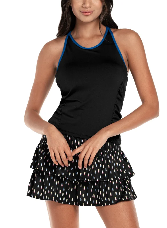 Ladies Lucky In Love Ruche Crop Tank low neck tank