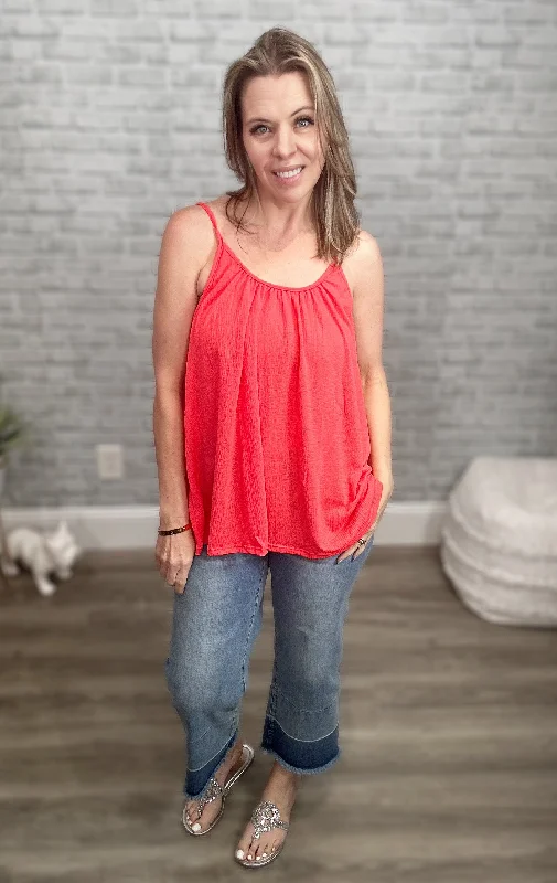 3 Colors - Textured Flowy Spaghetti Strap Tank lace back tank