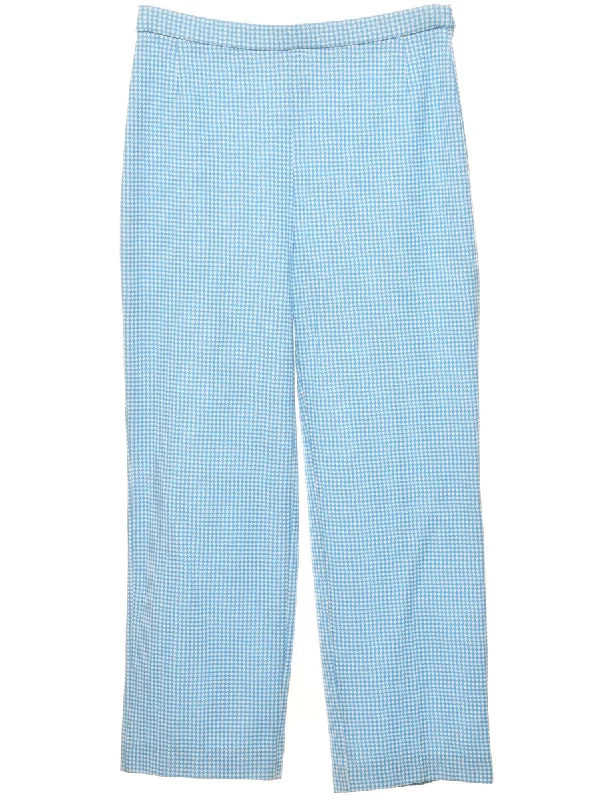 Blue & White Dogtooth Trousers - W32 L28 Trousers Vintage Classic