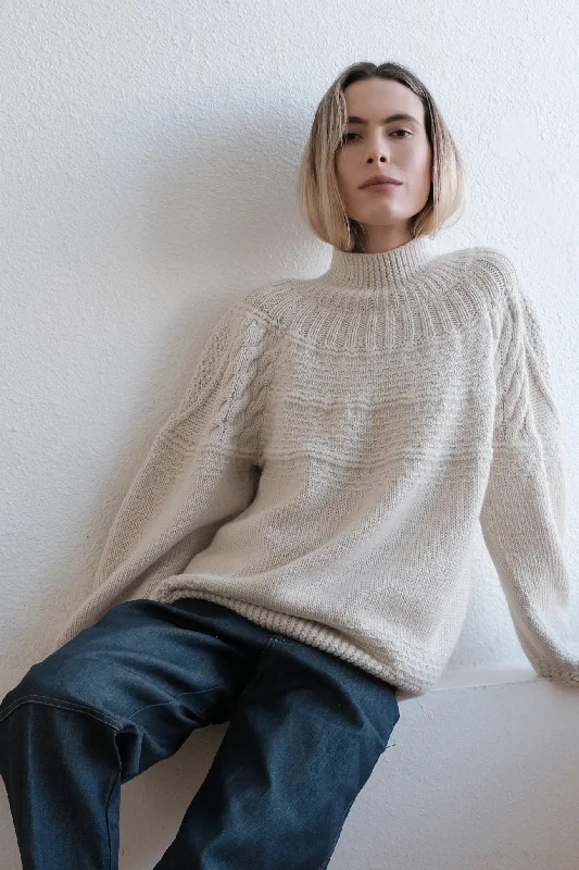 Textured alpaca cable sweater in cream Embroidered Appliqued Beaded