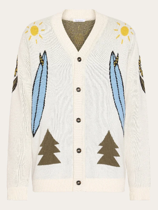 Jacquard Trees Yes Please V-neck cotton knit cardigan - GOTS/Vegan - Egret Hooded Cardigan Collared Cardigan Shawl Collar Jacquard Trees Yes Please V-neck cotton knit cardigan - GOTS/Vegan - Egret Hooded Cardigan Collared Cardigan Shawl Collar