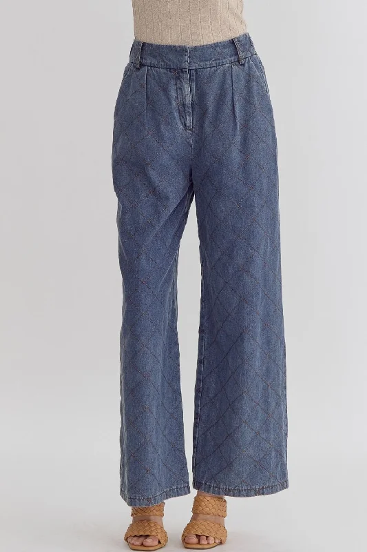 High Waisted Denim w/ Stitching Wide Leg Trouser Trousers Lace Delicate