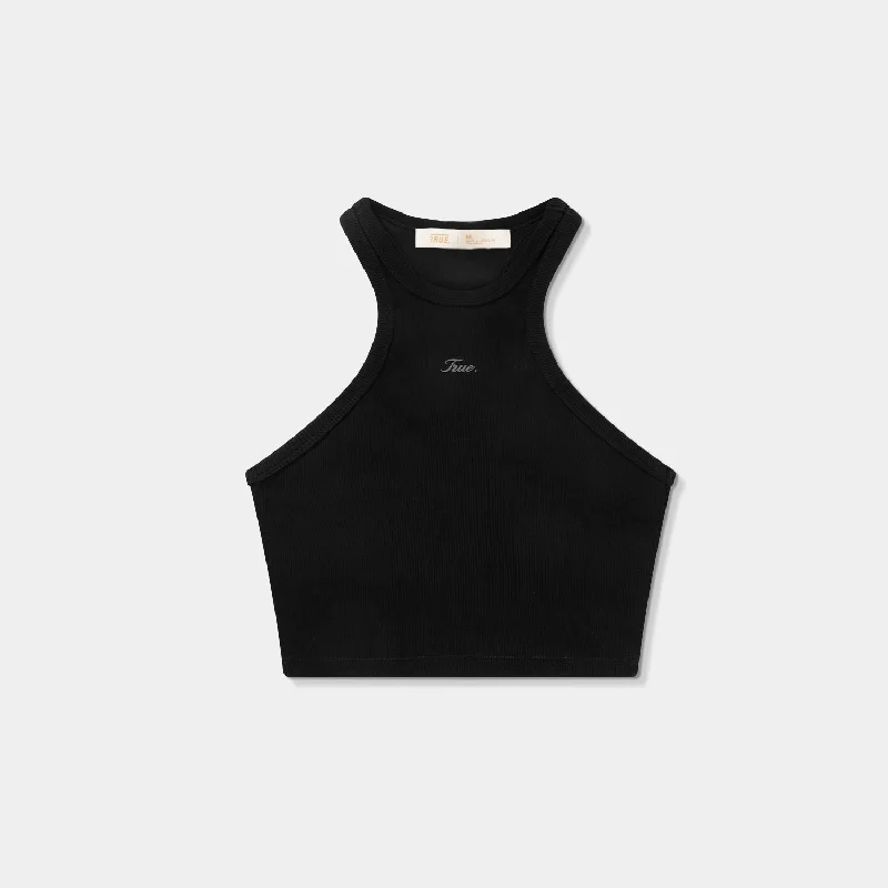 Signature Ribbed Crop Tank - Black one shoulder tank