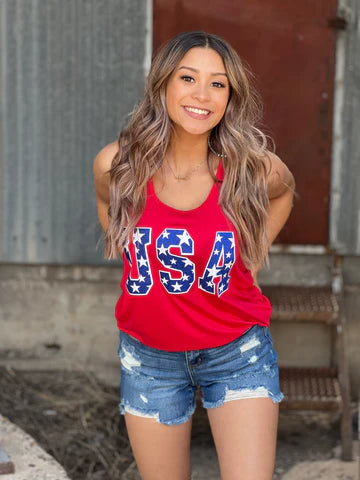 USA tank silver tank top
