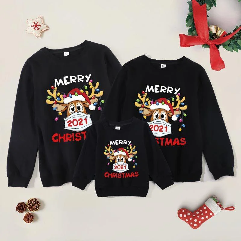 Christmas Matching Family Sweaters (Reindeer Print) Velvet Chenille Corduroy