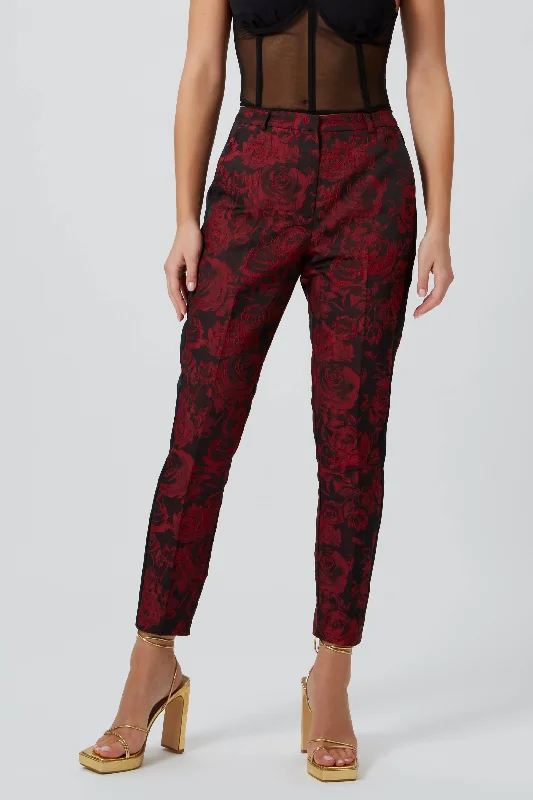 Ersilia Skinny Fit Red Floral Trousers Trousers Review Highly