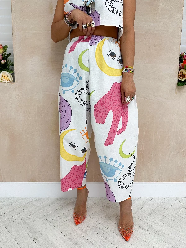 Spellbound Balloon Trousers In White Mystical Print Trousers Exclusive Limited